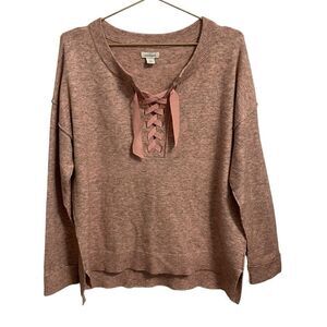 Sundance Sunset Walk Lace Up Sweater V Neck Heathered Pink Size Small